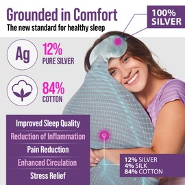 ECOHEAL Grounding Pillowcase King Size with 12% Silver Fiber, 4% Silk, 84% Cotton - SGS Certified Earth Grounded Pillow Case - Conductive Pillowcase for Better Sleep - 20 x 36 Inch, Gray