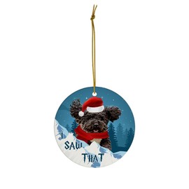 Black White Cockapoo Dog Christmas Ornament 2025 I Saw That - Funny 3 Inch Round Ceramic Hanging Tree Decoration Puppy Owners Gifts