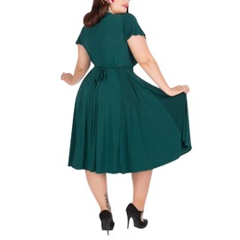Nemidor Women's V-Neckline Stretchy Casual Midi Plus Size Bridesmaid Vintage Dress NEM073 (20, Green)
