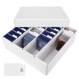 Caja de almacenamiento de tarjetas coleccionables, 4 filas y 3200 unidades con divisor, cartón corrugado blanco compatible con organizador de carga superior, bandeja de clasificación para tarjetas