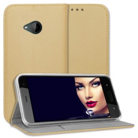 mtb more energy® Protective Book-Style Case for HTC U11 Life (5.2 Inches) - Gold - Faux Leather - Flip Cover Case Wallet Case
