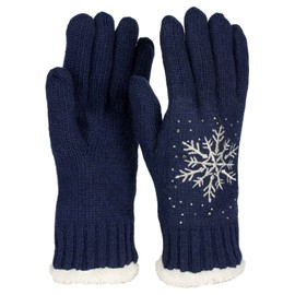 styleBREAKER 09010020 Women's Gloves with Embroidered Snowflake, Rhinestone and Fleece, Warm Thermal Winter Knitted Gloves, darkblue