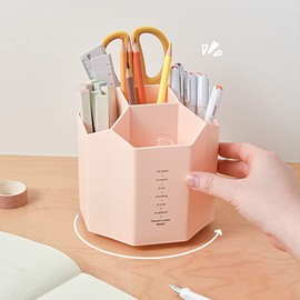 Rotating Desk Organizer, Pencil Holders, Office Accessories Caddy, School Supplies Organizer for Pen, Colored Pencil, Art Brushes, 5 Compartments, Gift for Teachers, Classmates, and Friends (Pink)