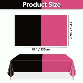 PTECDROTS 4Pcs Hot Pink and Black Tablecloths Rectangle Table Covers for Graduation Wedding Black and Pink Birthday Decorations, 130 x 220cm