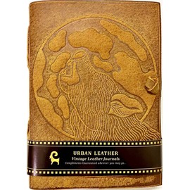 URBAN LEATHER Howling Wolf Embossed Handmade Journal - Drawing Craft Sketchbook Scrapbook Writing Notebook for Men Women, Unlined