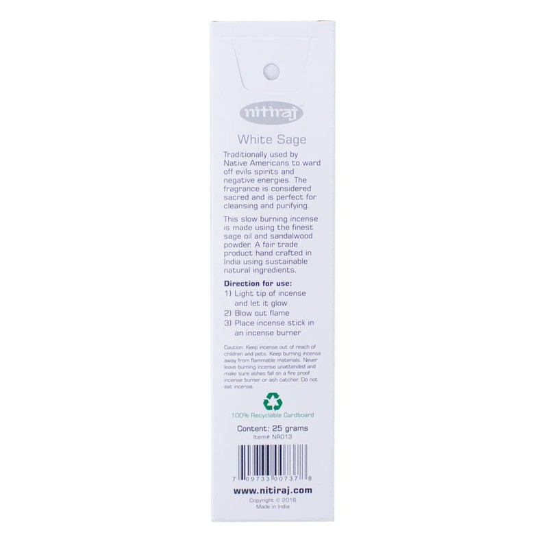 Incense, Aroma Incense Nitiraj White Sage (White Sage) (0.9 oz