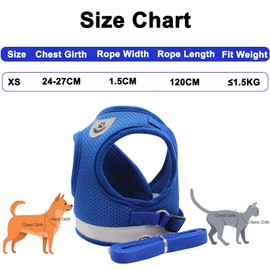 Dog Harness and Lead Set, Soft Mesh Breathable Vest Harnesses, No Pull Adjustable Reflective Step-in Puppy Harness for Small Dogs and Cats