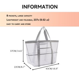 UEOE Mesh Beach Bag Large Swim Bag Beach Tote Lightweight with PVC inner Pocket Foldable