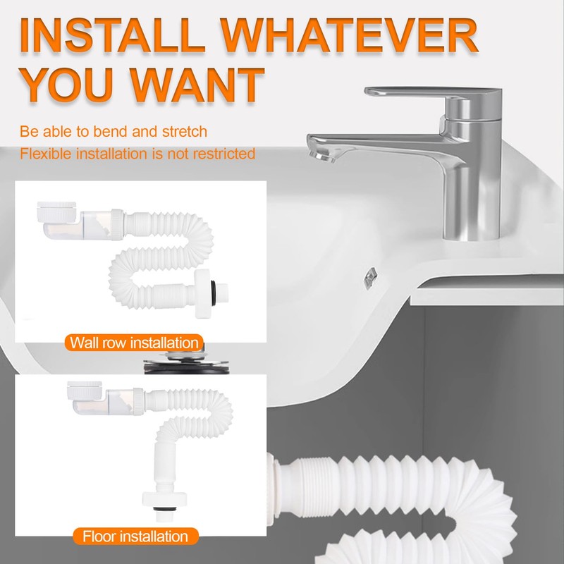 HUAREW 1 1/4 Inch Siphon, Adjustable Sink Siphon, 360° Adjustable