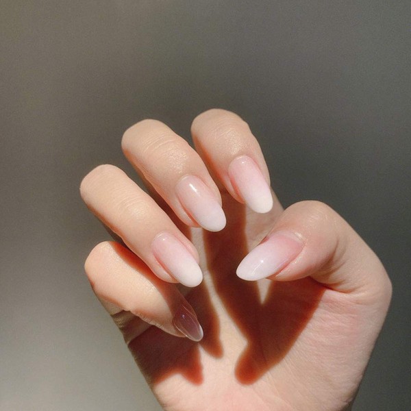 Liarty Pack of 24 False Nails - 12 Different Sizes - Ellipse Shape Smooth Milky White Gradient Fake Nails