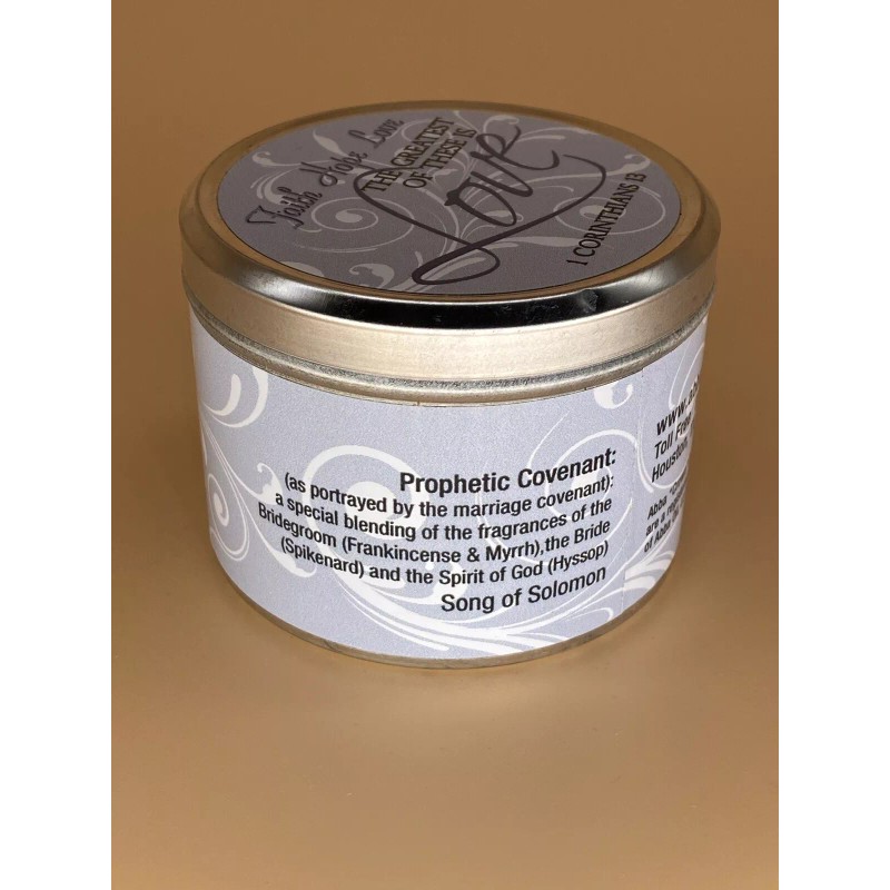 Abba Oil COVENANT CANDLE SCRIPTURE TIN - "THE GREATEST OF
