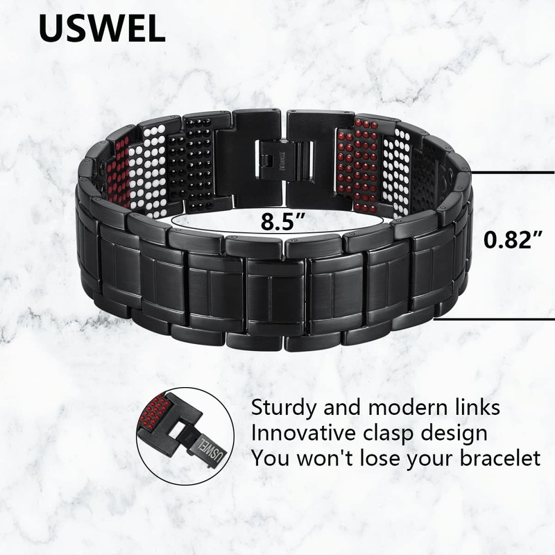 USWEL Strengthen Titanium/Copper Magnetic Bracelet Men's Bracelet with Black PVD