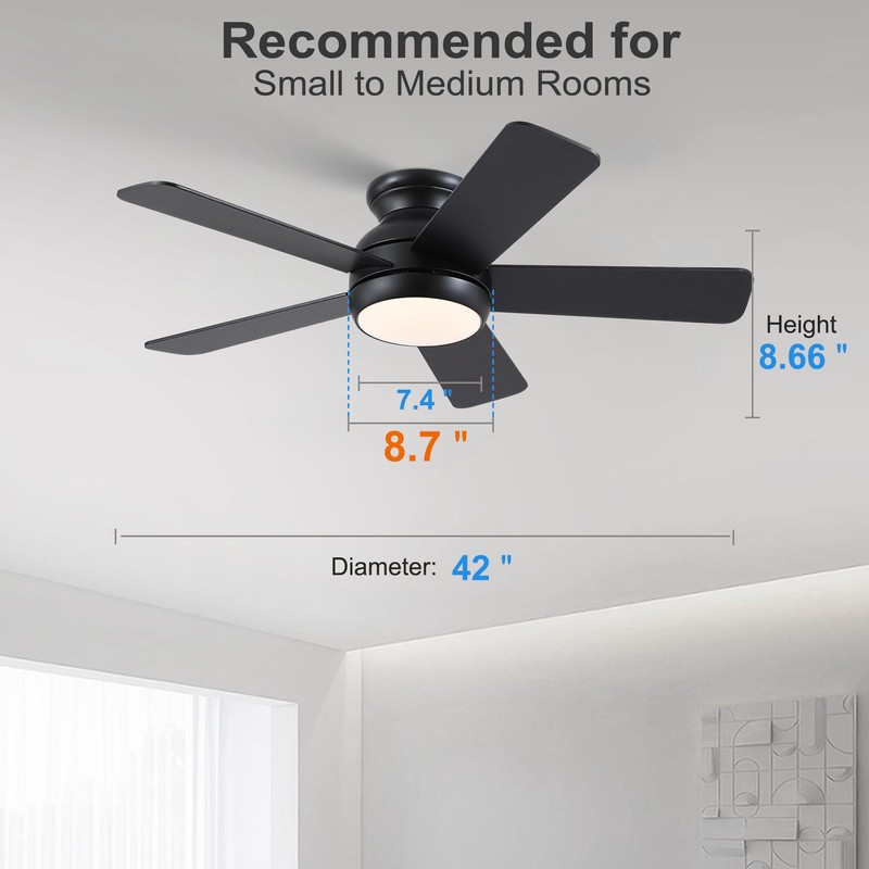 POCHFAN 42 Inch Black Ceiling Fans with Lights and Remote,