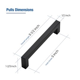 JOY DECOR 10 Pack Cabinet Handles, Black Cabinet Pulls, 5 Inch Kitchen Cabinet Handles Square Drawer Pulls Stainless Steel Drawer Hardware Handles, 128mm Hole Centers