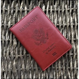 Unbranded Travel Faux Deep Red Passport Booklet Organizer Holder