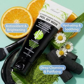 Ebanel Charcoal Peel Off Face Mask Applicator Set, Deep Pore Cleansing Minimizer Blackhead Remover with Niacinamide, Hyaluronic Acid, Vitamin C, Green