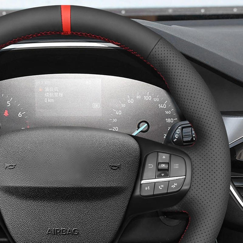 MEWANT DIY Black Faux Leather Steering Wheel Cover for Ford