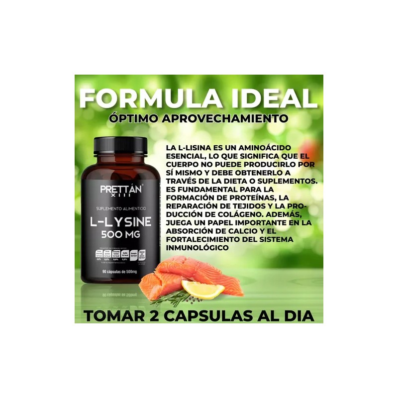 L- Lisina Prettan Suplemento Inmunologico 500mg 90 Caps