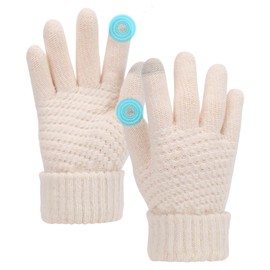 Winter Warm Mittens for Women,Touch Screen Gloves Women Knitted Gloves Warm Soft Lining Elastic Cuff Winter Texting Gloves (White)