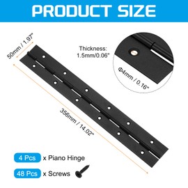 uxcell 4 Pack Piano Hinge, 14" Stainless Steel Continuous & Piano Hinges 2" Open Width 0.06'' Thick Heavy Duty Piano Hinges with Screws for Piano, Cabinets, Doors, Black