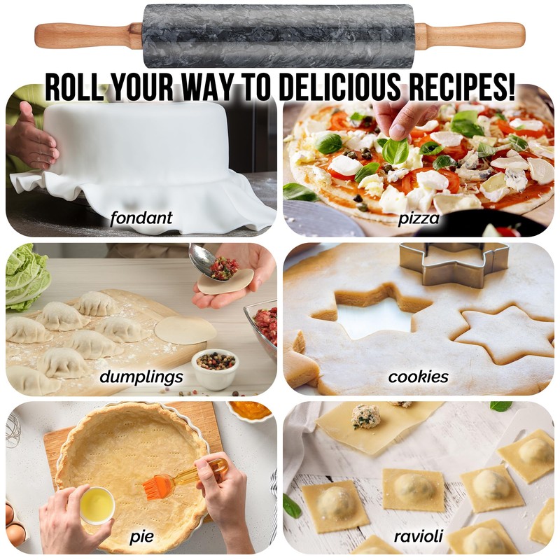 Zulay Kitchen 17-Inch Marble Rolling Pin With Stand - Polished
