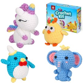 kieeroden Crochet Kits for Beginner Crochet kit with Step by Step Video Tutorial, Crochet Cute Animal kit for Adults and Kids,DIY Knitting Suppliescrochet Animals（Unicorn Penguin Elephant Chicken）