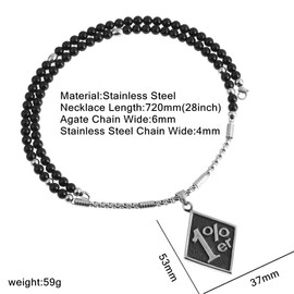 BLEUM CADE Men's Cool 316L Stainless Steel 1% er Pendant Necklace,Black Natural Agate Stone Chain 28"