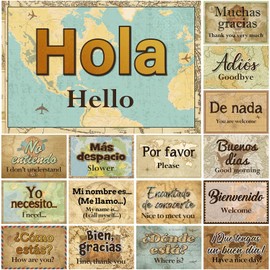 Kosiz 16 Pcs Spanish Classroom Language Posters Spanish Words and Phrases Poster Set Latin American Learning Materials for Primary Middle High School Classroom Decorations, 12 x 8 Inch