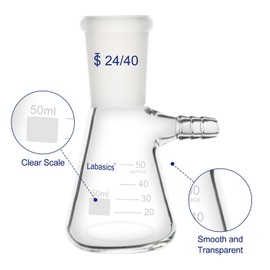 Labasics 50 ml Filtering Flask with 24/40 Standard Taper Joint, High Borosilicate Glass Filter Flask, Bolt Neck with Tubulation, 9 mm Hose Interface