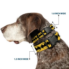 Buckle-Down Plastic Clip Collar - Bat Signal-3 Yellow/Black/Yellow - 1.5" Wide - Fits 16-23" Neck - Medium