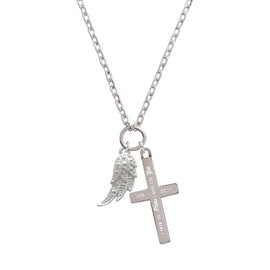 Delight Jewelry Silvertone Textured Angel Wing I Have Plans for You Engraved Cross Zoey Necklace, 28"