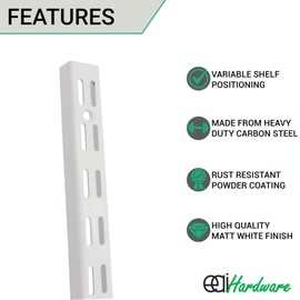 Twin Slot Shelving Uprights White - Wall Mounted Heavy Duty Steel Upright | Pack of 2-170mm / 17cm