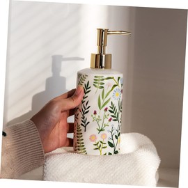 WOONEKY Ceramic Lotion Dispenser with Pump Elegant Refillable Soap Pump for Kitchen Bathroom Living Stylish Flower Print Design Easy to Use for Home Decor