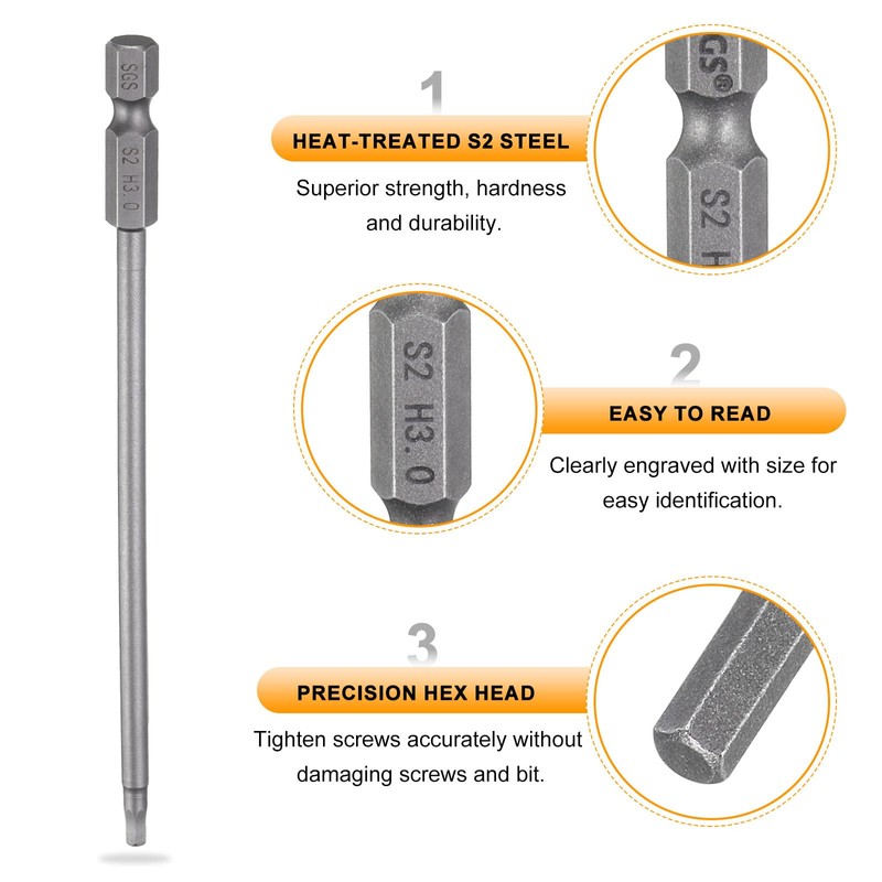 sourcing map 3pcs H3.0 Hex Head Drill Bit Wrench 3mm