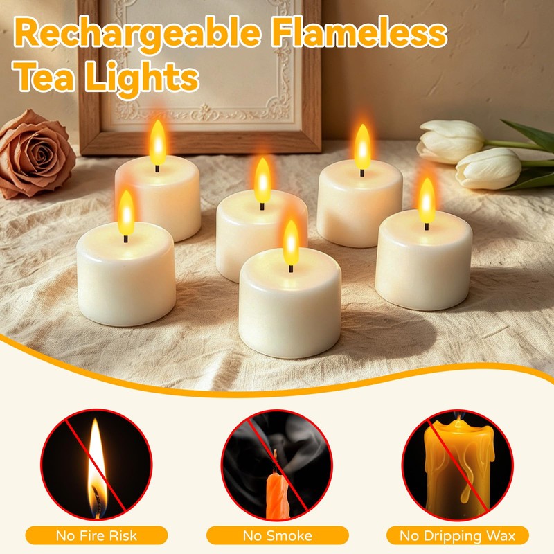 Rechargeable Tea Lights Flameless Candles with Remote Timer Coated with