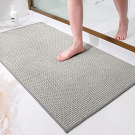 Homaxy Chenille Bathroom Rug, Soft Bath Mat, Non-Slip, Washable Bath Mat, Absorbent Bath Rug, Shower Rug for Bathroom, Shower, Bathtub - 40 x 60 cm, Light Grey