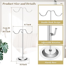 Sgran 4 Pcs Purse Display Stand, Adjustable Height Purse Stands for Display, Double Hook Handbag Display Stands, Stainless Steel Purse Holder for Wig Hat Home Boutique Store