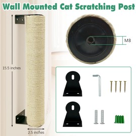 Apatal Wall Mounted Scratching Post for Cats 16 Inches Sisal Rope Cat Wall Scratcher Posts Wall Mount Cat Furniture for Indoor Kittty to Scratch and Climbing with Feather Toys