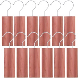 12 Pcs Cedar Blocks with 12 Hook Hanger Red Cedar Hang Ups for Clothes Storage Natural Aromatic Cedar Long-Lasting Scent Cedar Planks Portable Cedar Sachets for Drawers and Closets 5.1x1.9x0.5in
