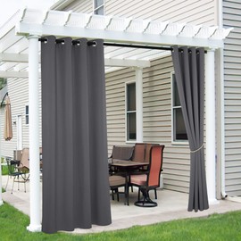RYB HOME 2 Panels Blackout Outdoor Curtains - Water Repel Weatherproof Privacy Drapes Curtains Light Blocking for Patio Gazebo Cabana Yard Terrace Lanai Garden Lawn, W 52 x L 96 inch, Grey