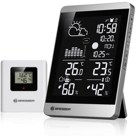 Bresser ClimateTemp NDV-NEO Wireless Weather Station with Outdoor Sensor, Temperature and Humidity Display, Weather Forecast, Frost Warning, Portrait, Silver/Black