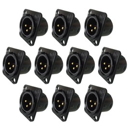 RIVIERA XLR 3pin Male Panel Chassis and Female Socket with Fine Nickel Plated housing with 24K Gold-Plated Contacts (10 Pack Black Male)