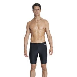 Speedo Men's Placement Curve Panel Print 33 Jammer - Black/USA Charcoal/White, Size 32