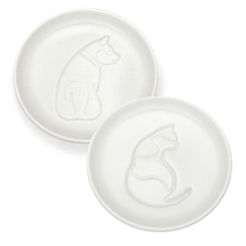 IPPINKA Hidden Painting Soy Sauce Dish 2-Piece Set - Porcelain Seasoning Saucer - Sushi Dipping Plate - White - 3.5 x 3.5 in - Sitting Dog and Sitting Cat