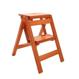 Folding Step Stool Step Ladder 3 Tier, Multi-Functional Folding Solid Wood Ladder Stool, Step Stool Household Muliti-Color Step Ladder Stool for Household and Office 330lbs (2 Tier-Honey Color)