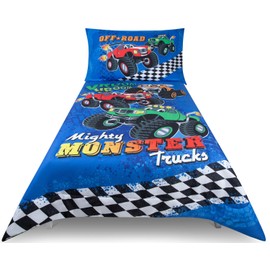 Todays Kids Monster Trucks Toddler Bedding Set for Boys - 4-Piece Toddler Bed Comforter Sets for Boys, Reversible Comforter & Pillowcase, Flat Sheet, Fitted Sheet, Breathable & Super Soft Microfiber