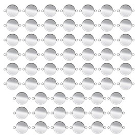 VGOL 60PCS 18mm Pendant Trays Flat Round Cabochon Blanks with Double Loop for DIY Earring Pendant Necklace Bracelet Jewelry Making DIY Crafts Stainless Steel Silver