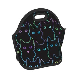 Hulnulnu Neon Cat Neoprene Lunch Bag Reusable Lunch Box Insulated Lunch Bags Tote Cartoon Thermal Picnic Waterproof Lunch Handbag