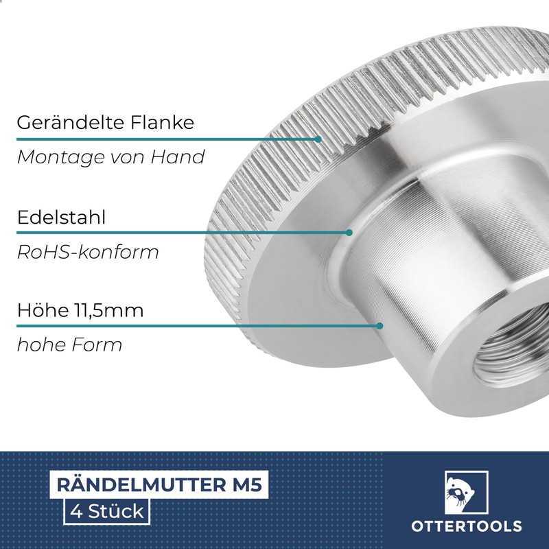 Ottertools - High Knurled Nut DIN 466 | Thread: M5