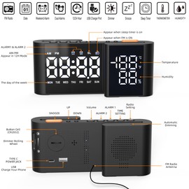 Lancoon Digital Alarm Clock Radio Clock with Temperature Humidity Display 15 Levels of Volume Brightness Adjustable Black-White
